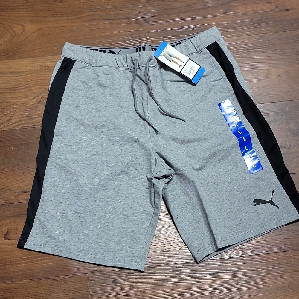 Puma Gray and Black Athletic Shorts with Drawstring Waistband